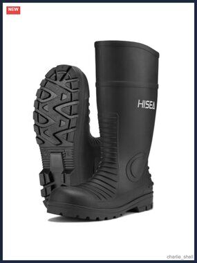 HISEA Steel Toe Rain Boots PVC Waterproof Slip Resistant Mid-Calf Work Boots